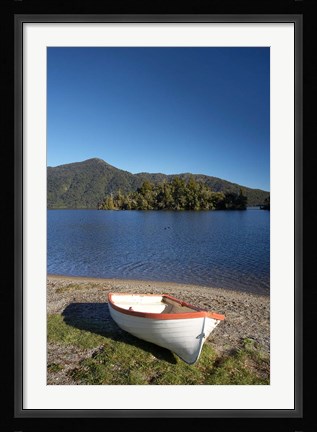 Framed Dinghy, Hans Bay, Lake Kaniere, South Island, New Zealand Print