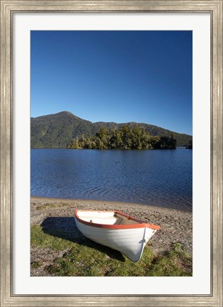 Framed Dinghy, Hans Bay, Lake Kaniere, South Island, New Zealand Print