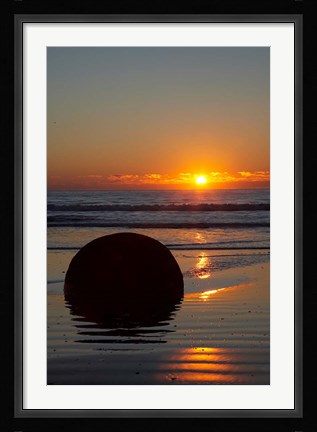 Framed Sunset, Moeraki Boulder, Otago, South Island, New Zealand Print