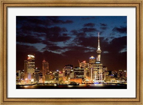 Framed Auckland CBD, Skytower and Waitemata Harbor, North Island, New Zealand Print