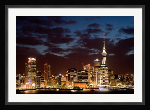 Framed Auckland CBD, Skytower and Waitemata Harbor, North Island, New Zealand Print