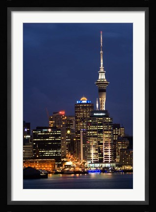 Framed City skyline at night, Auckland CBD, North Island, New Zealand Print