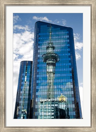 Framed Reflection of Skytower in Office Building, Auckland, North Island, New Zealand Print