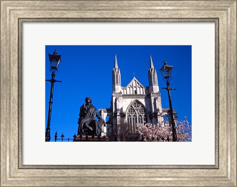 Framed St Pauls Cathedral and Robert Burns Statue, Octagon, Dunedin, New Zealand Print