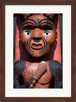 Framed Maori Carving on Arataki Visitors Centre, Waitakere Ranges, Auckland Print