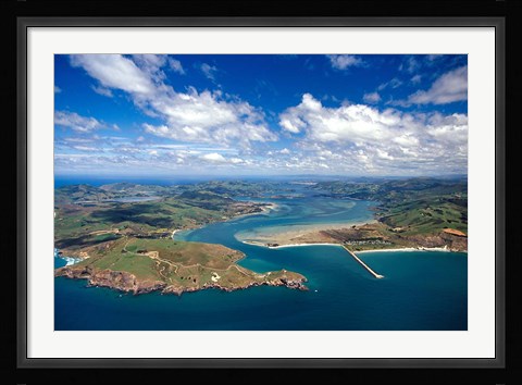 Framed Taiaroa Head, Otago Peninsula, Aramoana and Entrance to Otago Harbor, near Dunedin, New Zealand Print