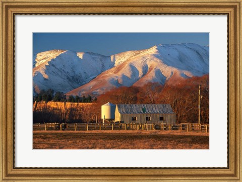 Framed Woolshed and Kakanui Mountains, Otago, New Zealand Print
