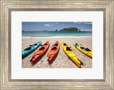 Framed Kayaks on Beach, Hahei, Coromandel Peninsula, North Island, New Zealand Print