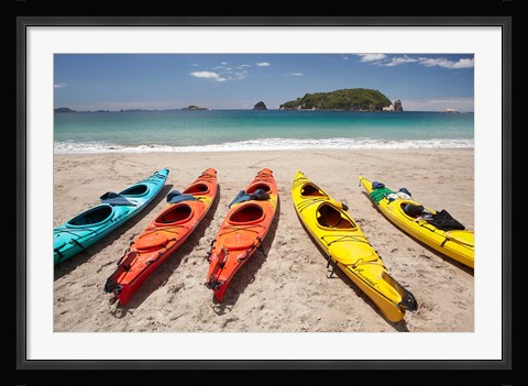 Framed Kayaks on Beach, Hahei, Coromandel Peninsula, North Island, New Zealand Print
