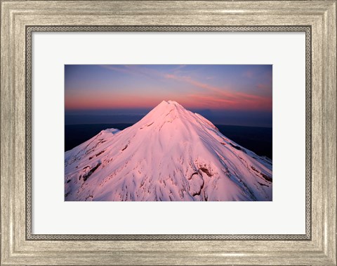 Framed Mountain Alpenglow, Taranaki, North Island, New Zealand Print