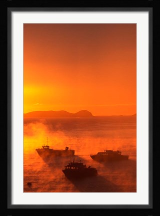 Framed New Zealand, Fishing Boats at sunrise, Stewart Island Print
