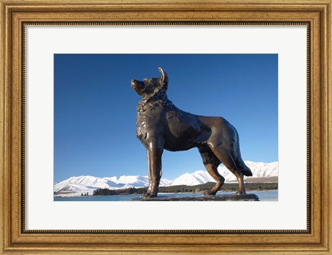Framed New Zealand, South Island, Lake Tekapo, Sheep Dog Statue Print