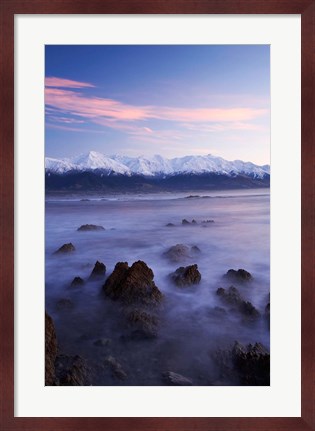 Framed New Zealand, South Island, Seaward Kaikoura Range, Waves Print