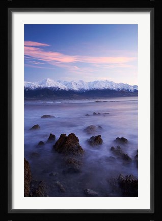 Framed New Zealand, South Island, Seaward Kaikoura Range, Waves Print