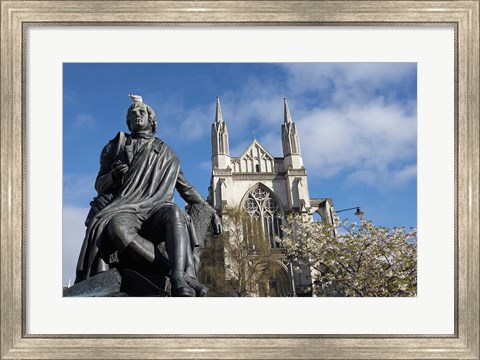 Framed Robert Burns Statue, and St Paul&#39;s Cathedral, Octagon, Dunedin, South Island, New Zealand Print
