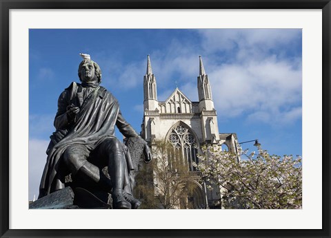 Framed Robert Burns Statue, and St Paul's Cathedral, Octagon, Dunedin, South Island, New Zealand Print