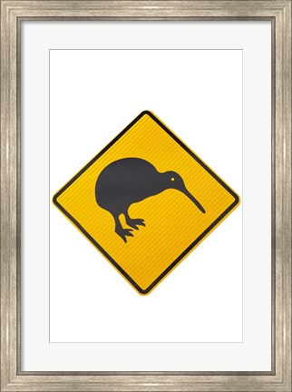 Framed Kiwi Warning Sign, New Zealand Print