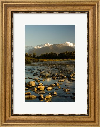Framed New Zealand, Mt Tasman, Mt Cook, Clearwater River Print