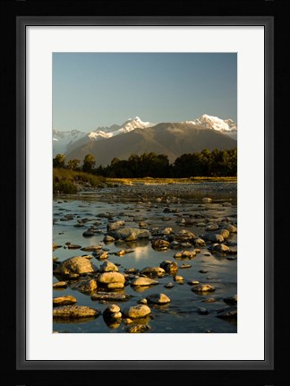 Framed New Zealand, Mt Tasman, Mt Cook, Clearwater River Print