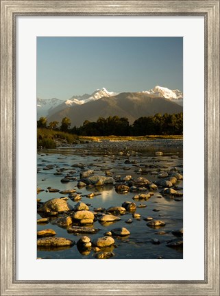 Framed New Zealand, Mt Tasman, Mt Cook, Clearwater River Print