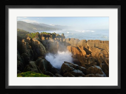 Framed New Zealand, Paparoa NP, Pankace Rocks blowhole Print
