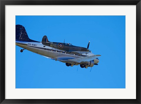 Framed Supermarine Spitfire, British and allied WWII War Plane, DC3 (Douglas C-47 Dakota) Print
