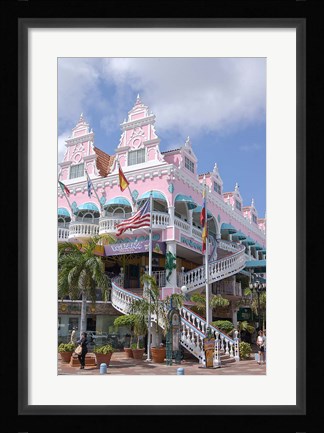 Framed Dutch Architecture of Oranjestad Shops, Aruba, Caribbean Print