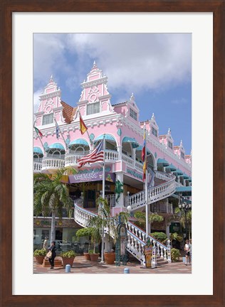Framed Dutch Architecture of Oranjestad Shops, Aruba, Caribbean Print