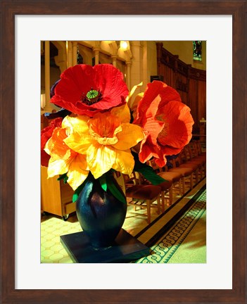 Framed Cathedral Flower Display, Christchurch, New Zealand Print