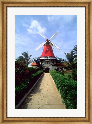 Framed Windmill, Famous Old Mill Restaurant in Aruba Print