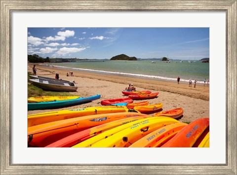 Framed Kayaks on beach, Paihia, Bay of Islands, Northland, North Island, New Zealand Print