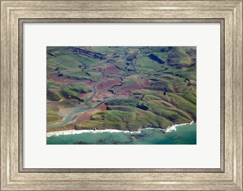 Framed Pleasant River, near Palmerston, East Otago, South Island, New Zealand - aerial Print
