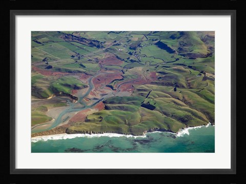 Framed Pleasant River, near Palmerston, East Otago, South Island, New Zealand - aerial Print