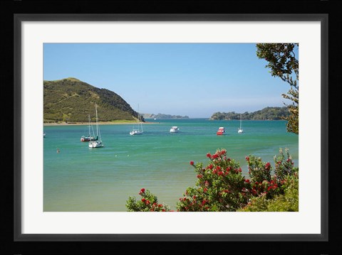 Framed Yachts moored in Waipiro Bay, North Island, New Zealand Print