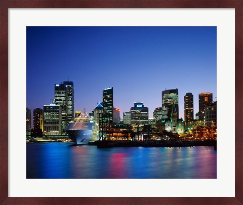 Framed Skyline and Cruise Ship at Night, Sydney, Australia Print