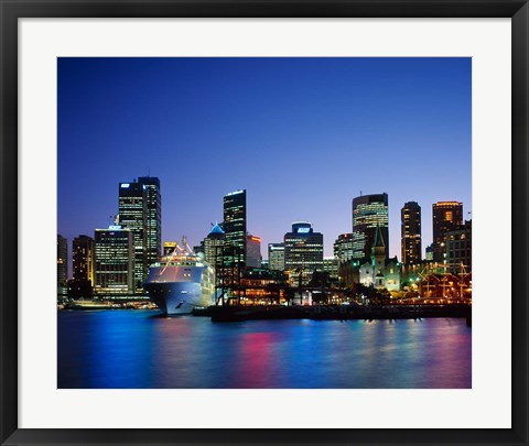 Framed Skyline and Cruise Ship at Night, Sydney, Australia Print