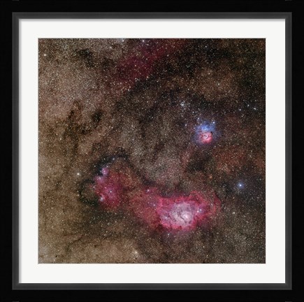 Framed Lagoon Nebula and Trifid Nebula in Sagittarius Print