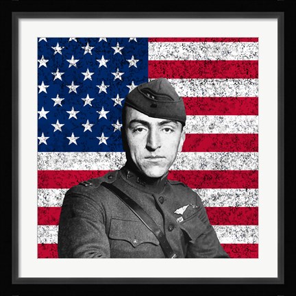 Framed Eddie Rickenbacker in front of the American flag Print