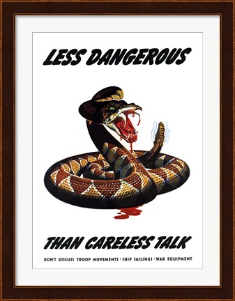 Framed Less Dangerous (War Propoganda Snake Poster) Print