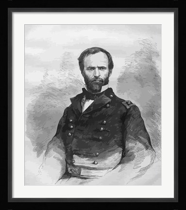 Framed Civil War General William Tecumseh Sherman Print