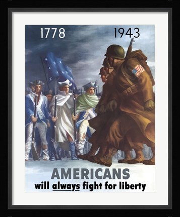 Framed American Infantryman Marching War Poster Print