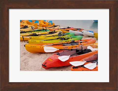 Framed Bahamas, Eleuthera, Princess Cays, beach kayaks Print