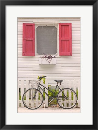 Framed Beach House and Bicycle, Loyalist Cays, Bahamas, Caribbean Print
