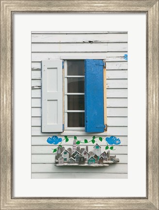Framed Beach House Blue shutters, Loyalist Cays, Bahamas, Caribbean Print