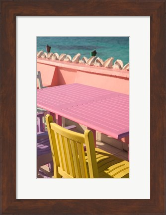 Framed Colorful Cafe Chairs at Compass Point Resort, Gambier, Bahamas, Caribbean Print