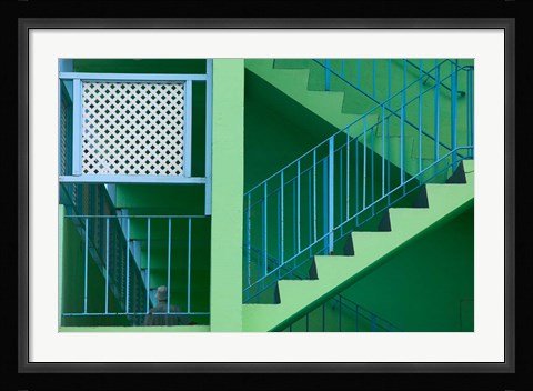 Framed Hotel Staircase (horizontal), Rockley Beach, Barbados Print