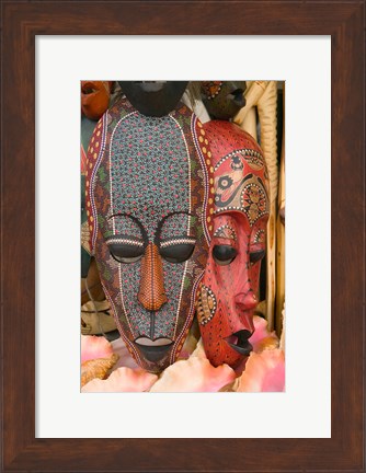 Framed Masks and Conch Shells at Straw Market, Nassau, Bahamas, Caribbean Print