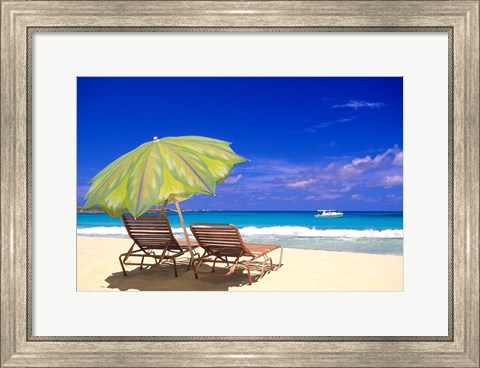 Framed Beach Umbrella, Abaco, Bamahas Print