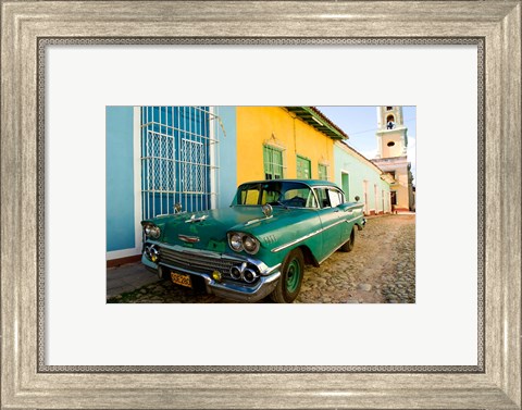 Framed 1958 Classic Chevy Car, Trinidad Cuba Print