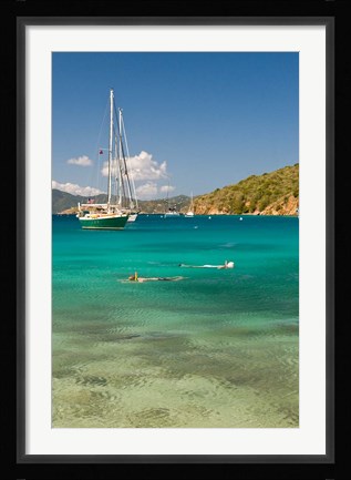 Framed Snorkelers in idyllic cove, Norman Island, BVI Print